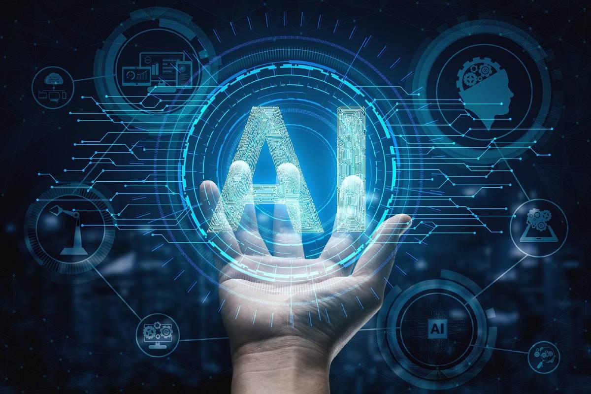 Man hodlding digital AI letters