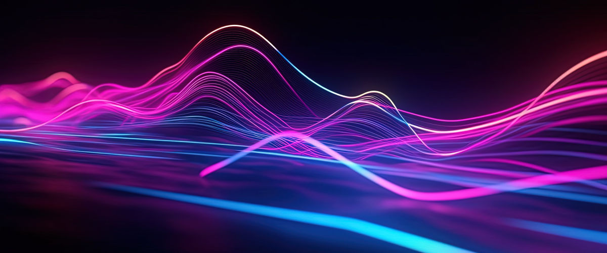 Abstract futuristic background with pink blue glowing neon lines