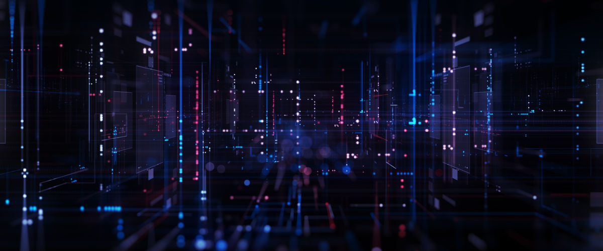 Abstract background of digital cyberspace with particles and data network connecctions