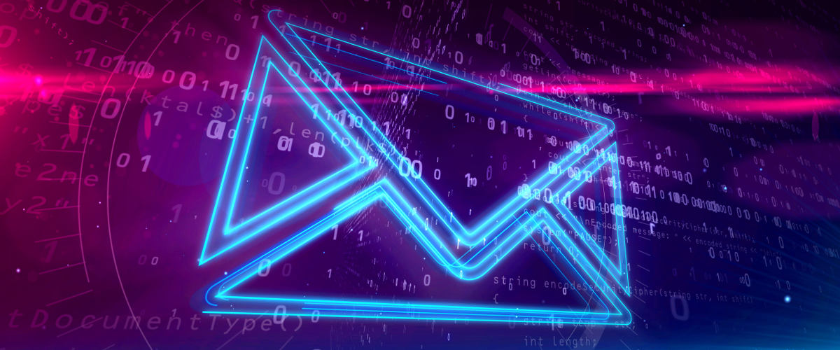 Abstract email communications in cyberspace with envelope symbol on digital background
