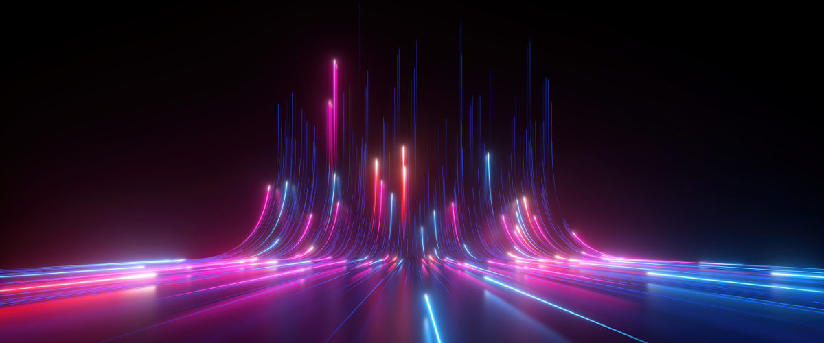 Abstract futuristic neon background with glowing ascending lines