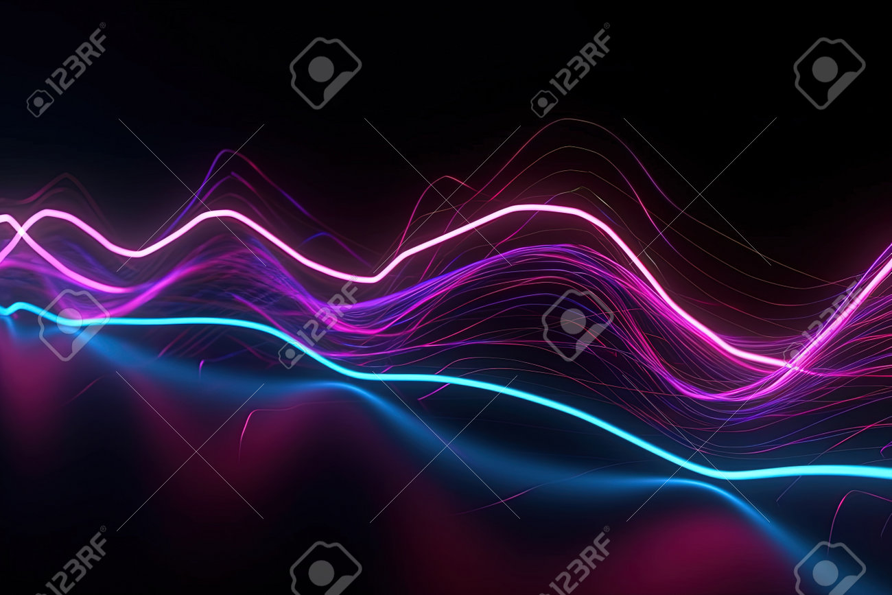 Abstract futuristic background with pink blue glowing neon lines