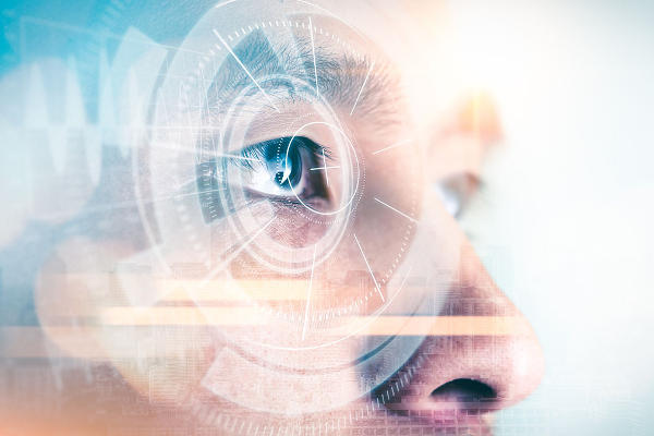 Close up of a persons eye with some technical digital elements