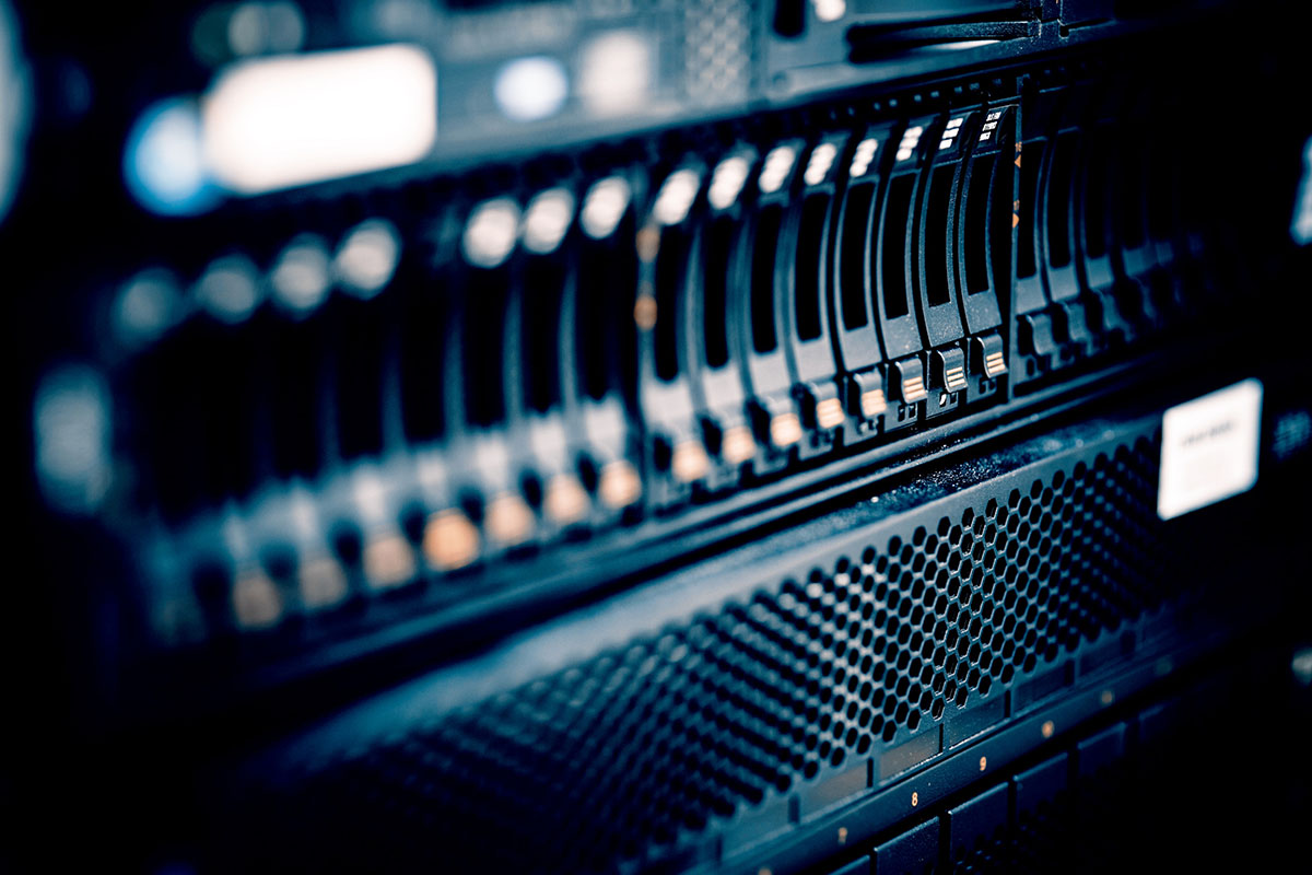 Close up shot of a data backup server